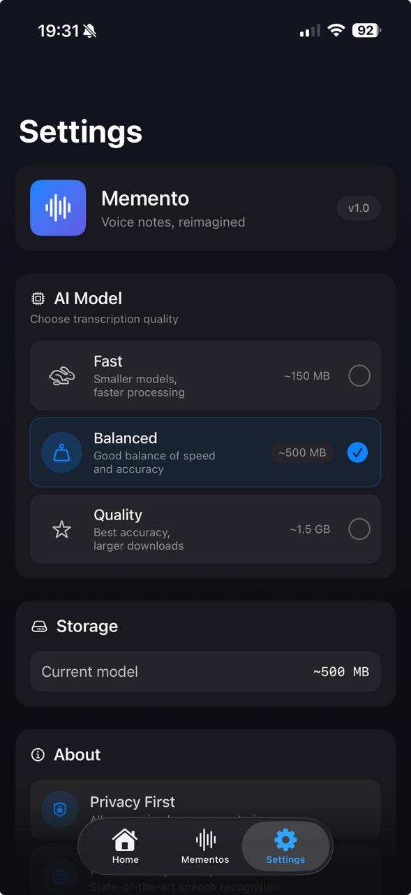 Memento Notes Settings